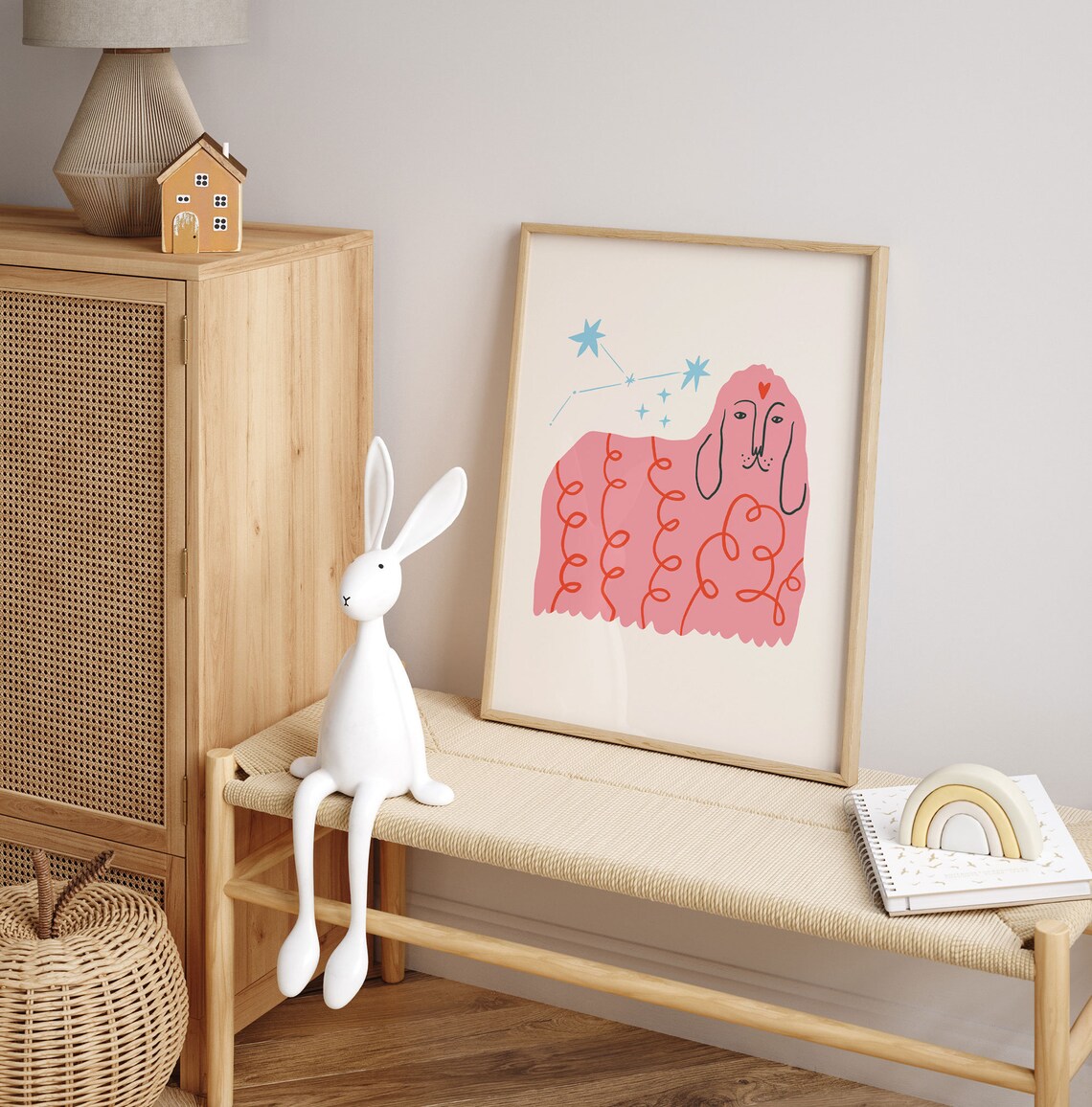 Pink Dog Print, Boho Nursery Art Poster - Image 3