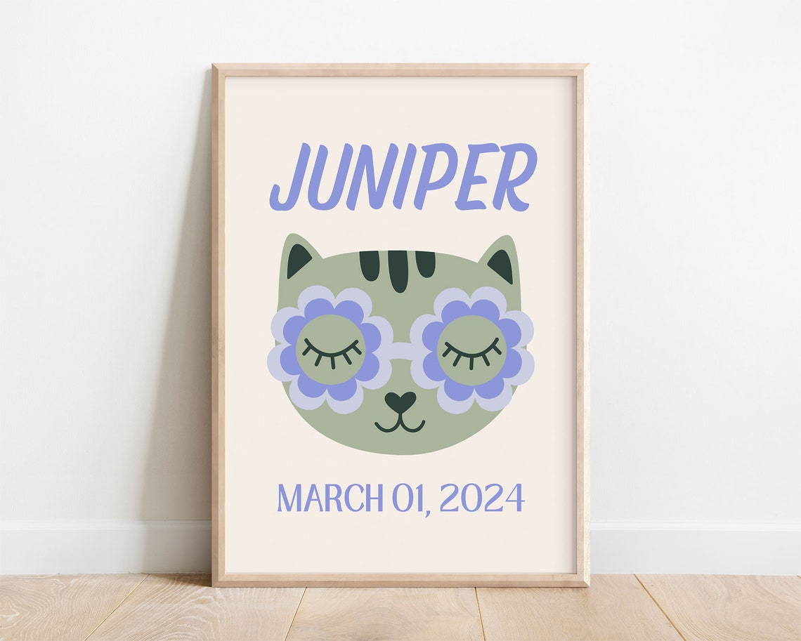 Custom Kids Print Toddler Wall Art Personalized Name Print Newborn Birthdate Gift Retro Nursery Decor Groovy Playroom