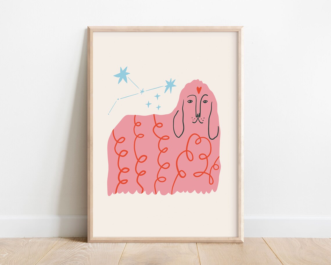 Pink Dog Print, Boho Nursery Art Poster - Image 2