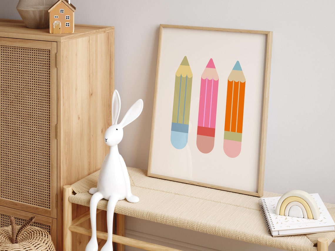 Three Colorful Pencils Kids Classroom Art Supply Wall Poster - Image 3