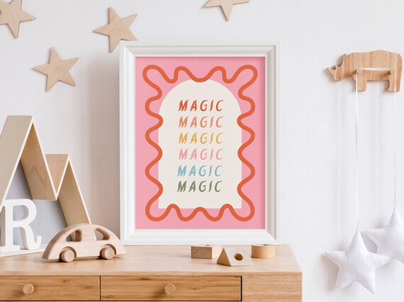 Retro Magic Print Kids Room Wall Art Rainbow Playroom Decor Colorful Nursery Decor Trendy Aesthetic Teen Poster