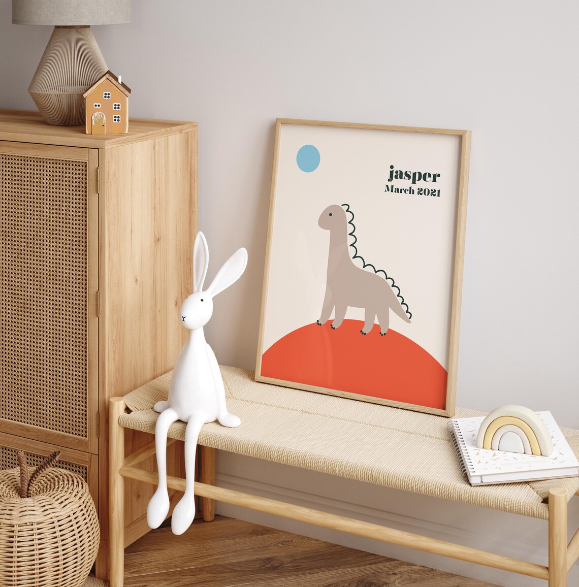 Custom Kids Baby Name Art, Retro Dinosaur Poster - Image 4