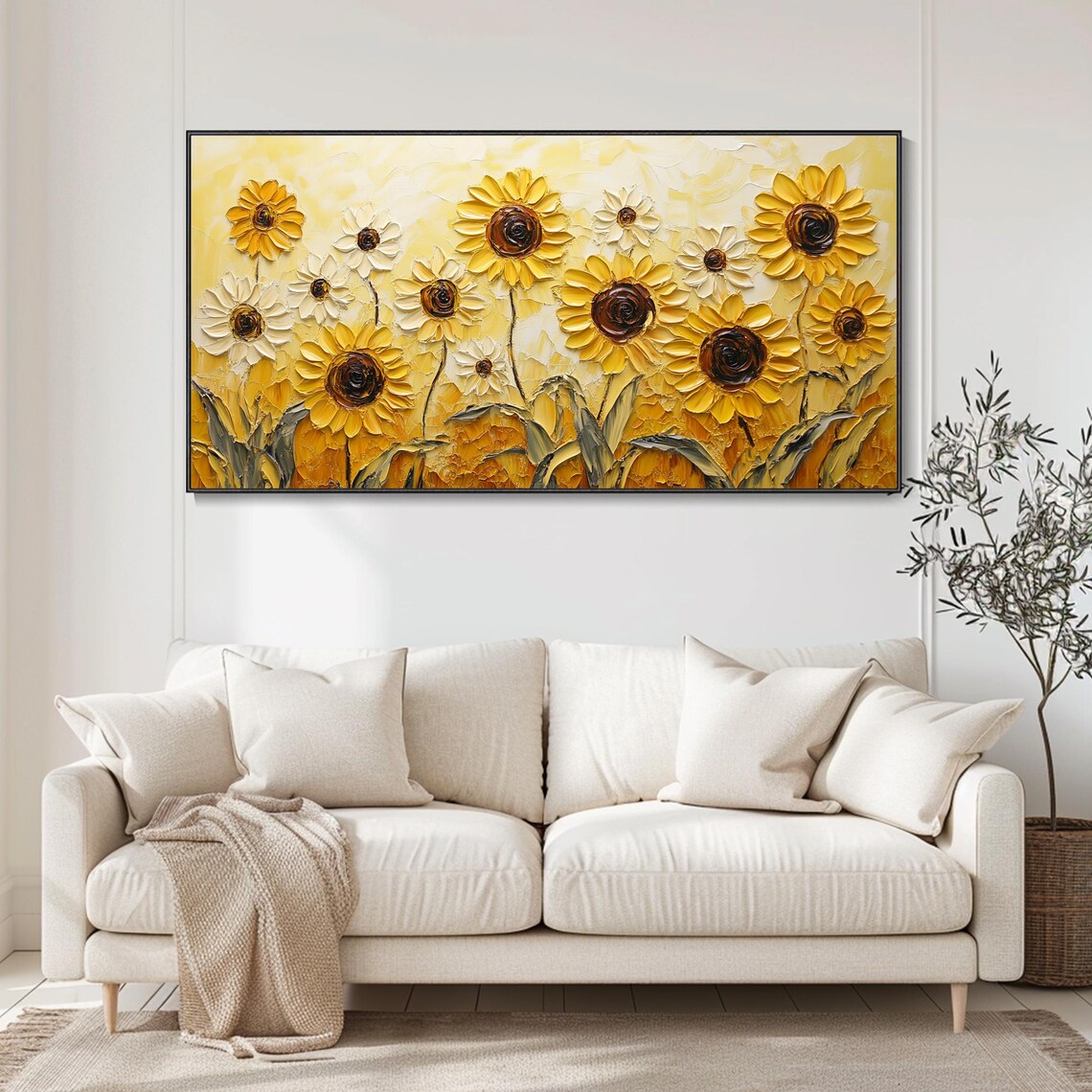 Sunflower Daisy Field Golden Yellow Impasto Floral Texture Poster - Image 4
