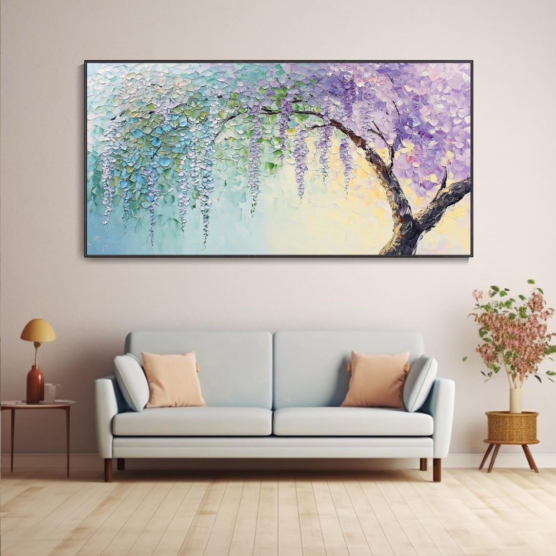 Pastel Wisteria Tree In Bloom Purple Teal Impasto Floral Poster - Image 4