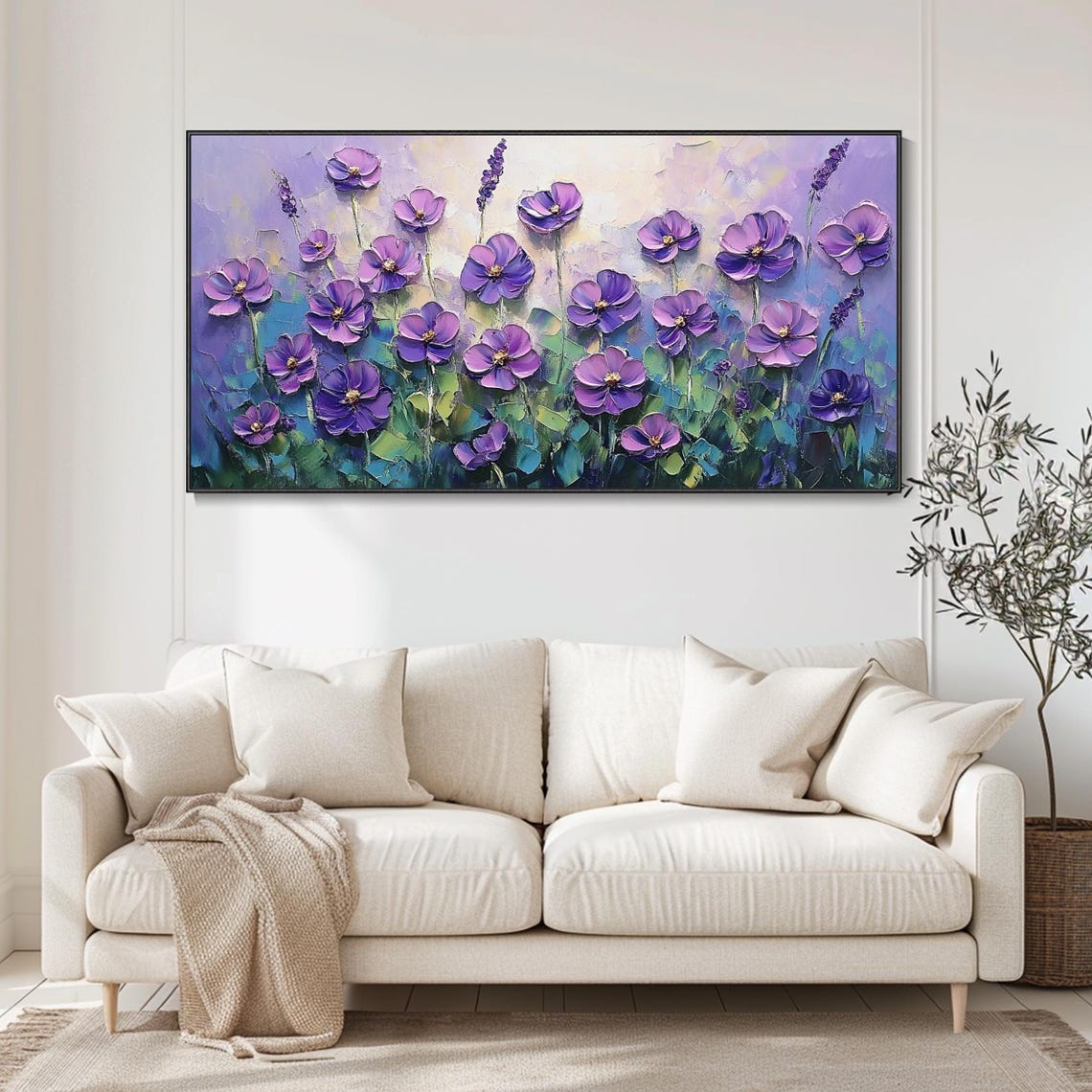 Original Purple Floral Oil Painting 3d Textured Wall Art Purple Floral Modern Art Large Customizable Flower Painting Living Room - Image 4