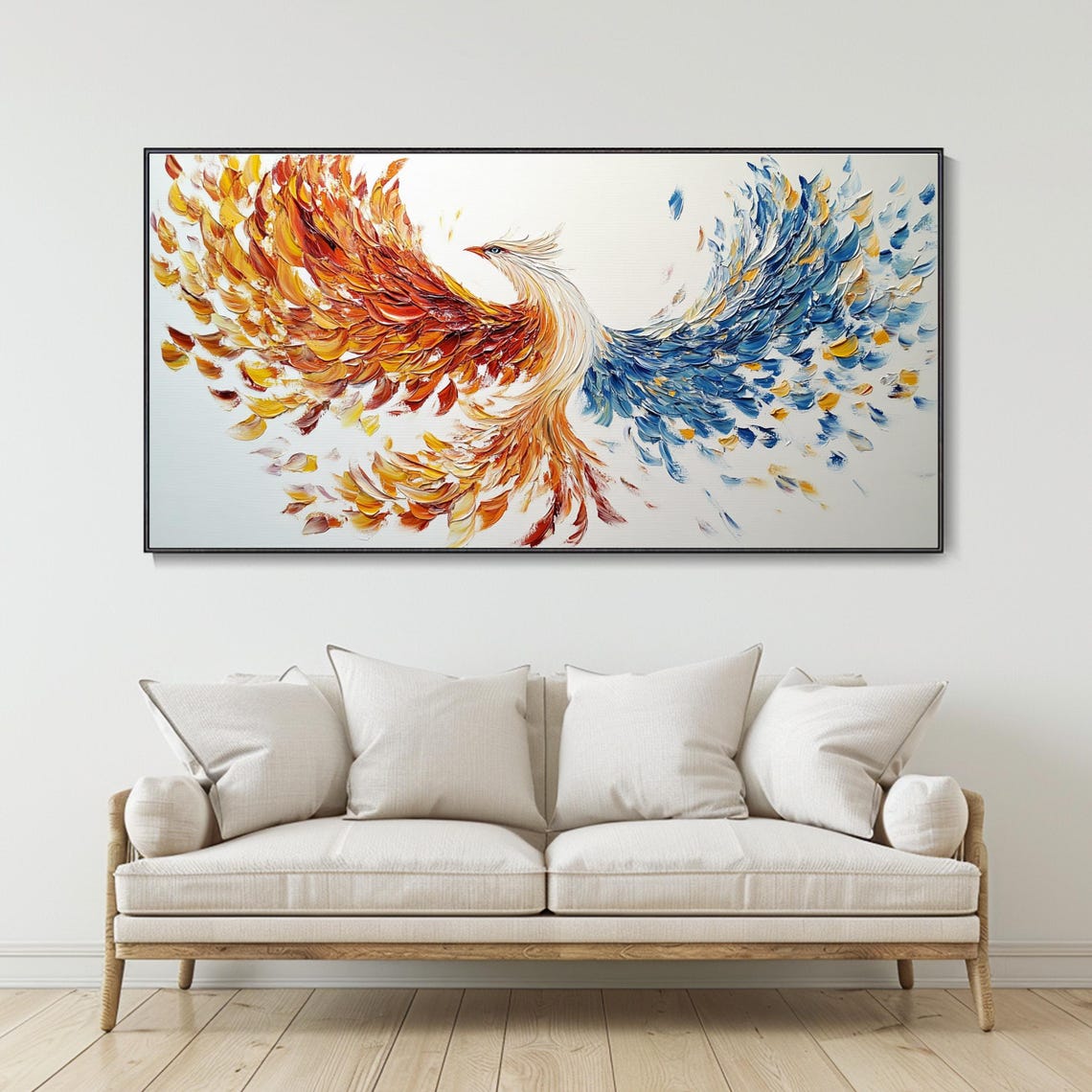 Soaring Phoenix With Orange And Blue Feather Wings Impasto Poster - Image 3
