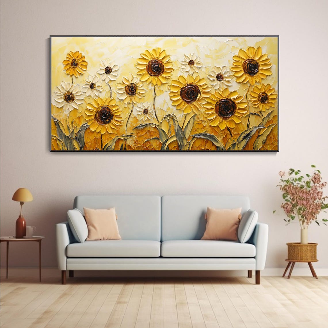Sunflower Daisy Field Golden Yellow Impasto Floral Texture Poster - Image 5