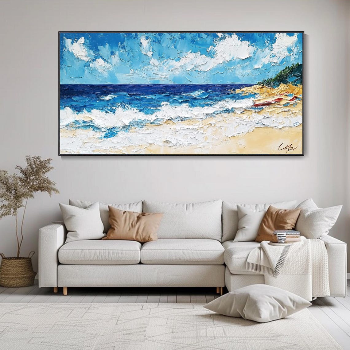 Blue Ocean 3d Textured Painting On Minimalist Painting Sea Wave Painting Wabi Sabi Wall Art Morden Art Bedroom Wall Decor Fashion Art - Image 2