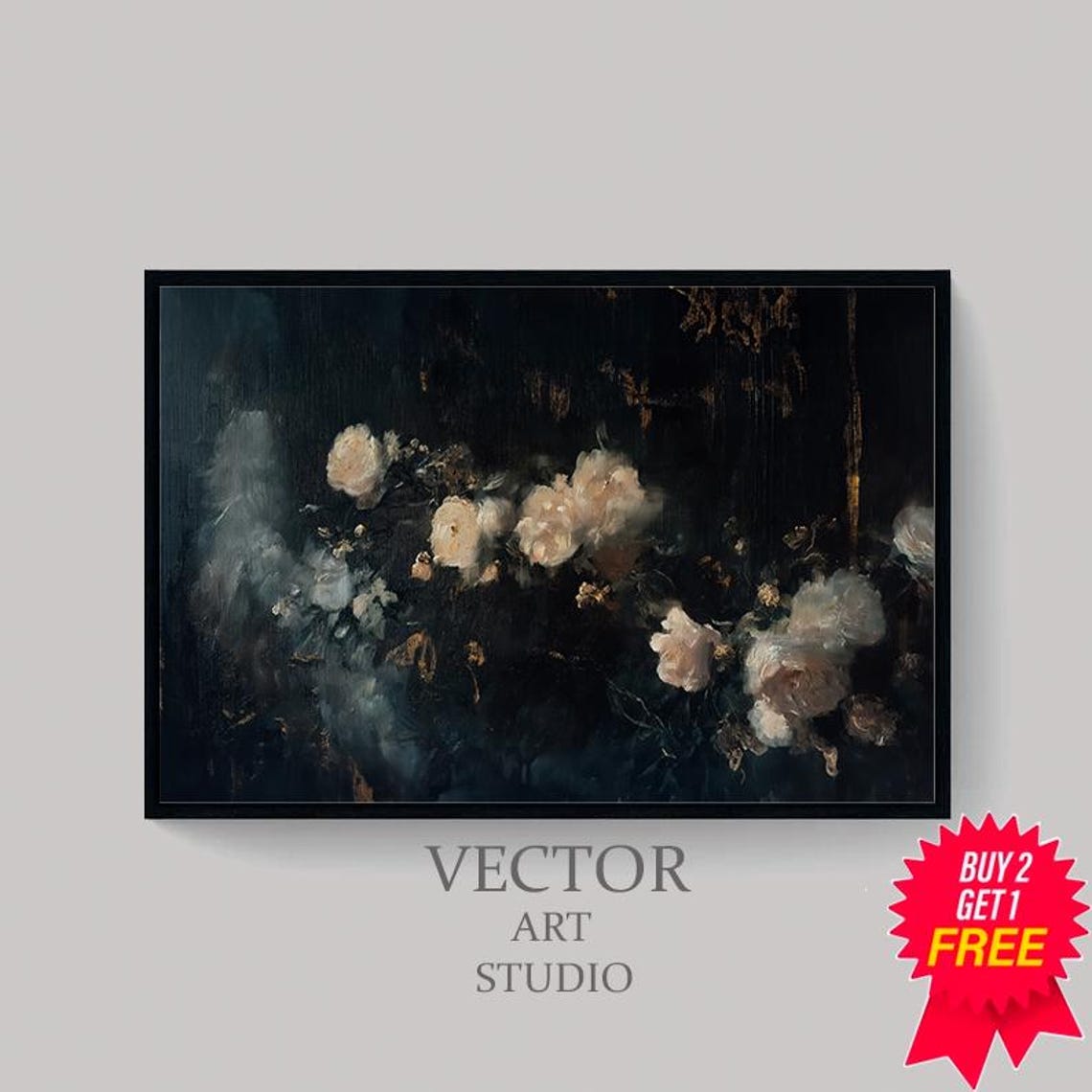 Dark Florals Frame Tv Art Moody Floral Art For Frame Tv Southern Gothic Abstract Florals Black And Beige - Image 4
