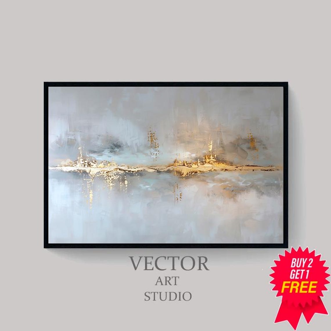 Minimalist Gold Horizon Abstract Painting Over Calm Water Poster - Image 4