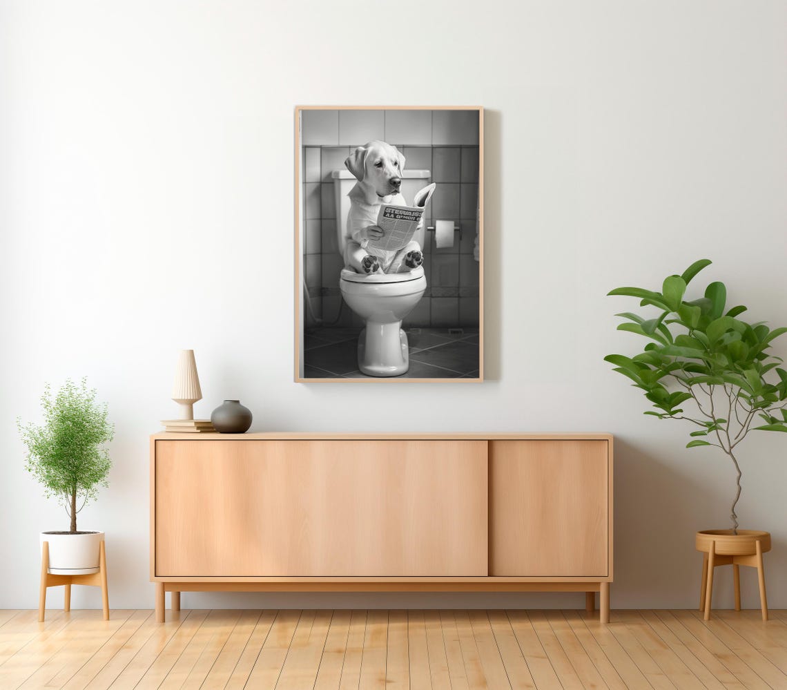 Labrador Retriever Reading Newspaper Toilet Funny Dog Art Poster - Image 2