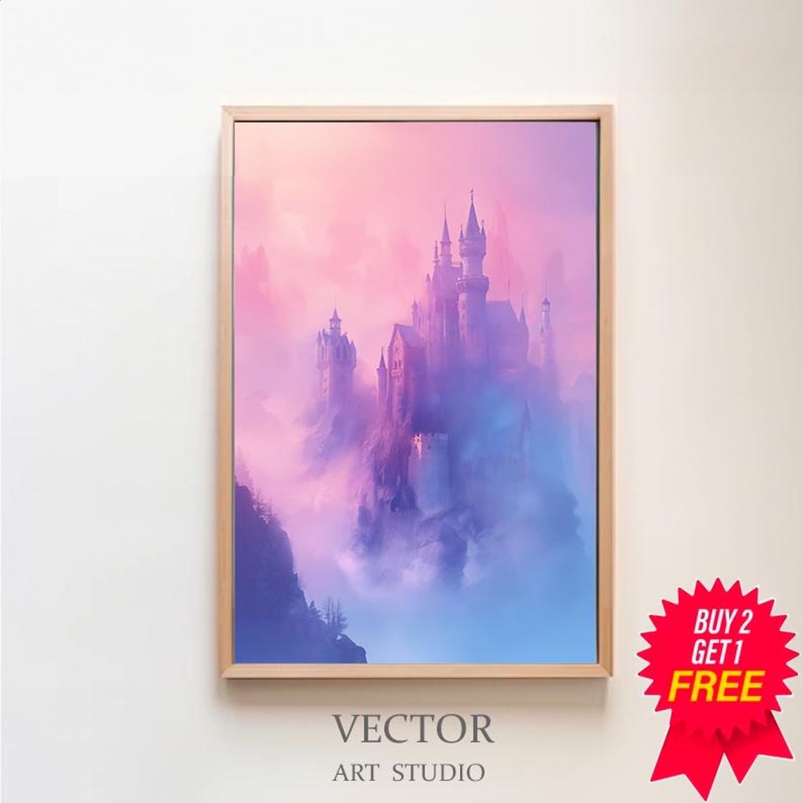Abstract Magic Castle Painting Pastel Kingdom Wall Art Print Modern Pink Colorful Kids Room Playroom Nursery Wall Art Print
