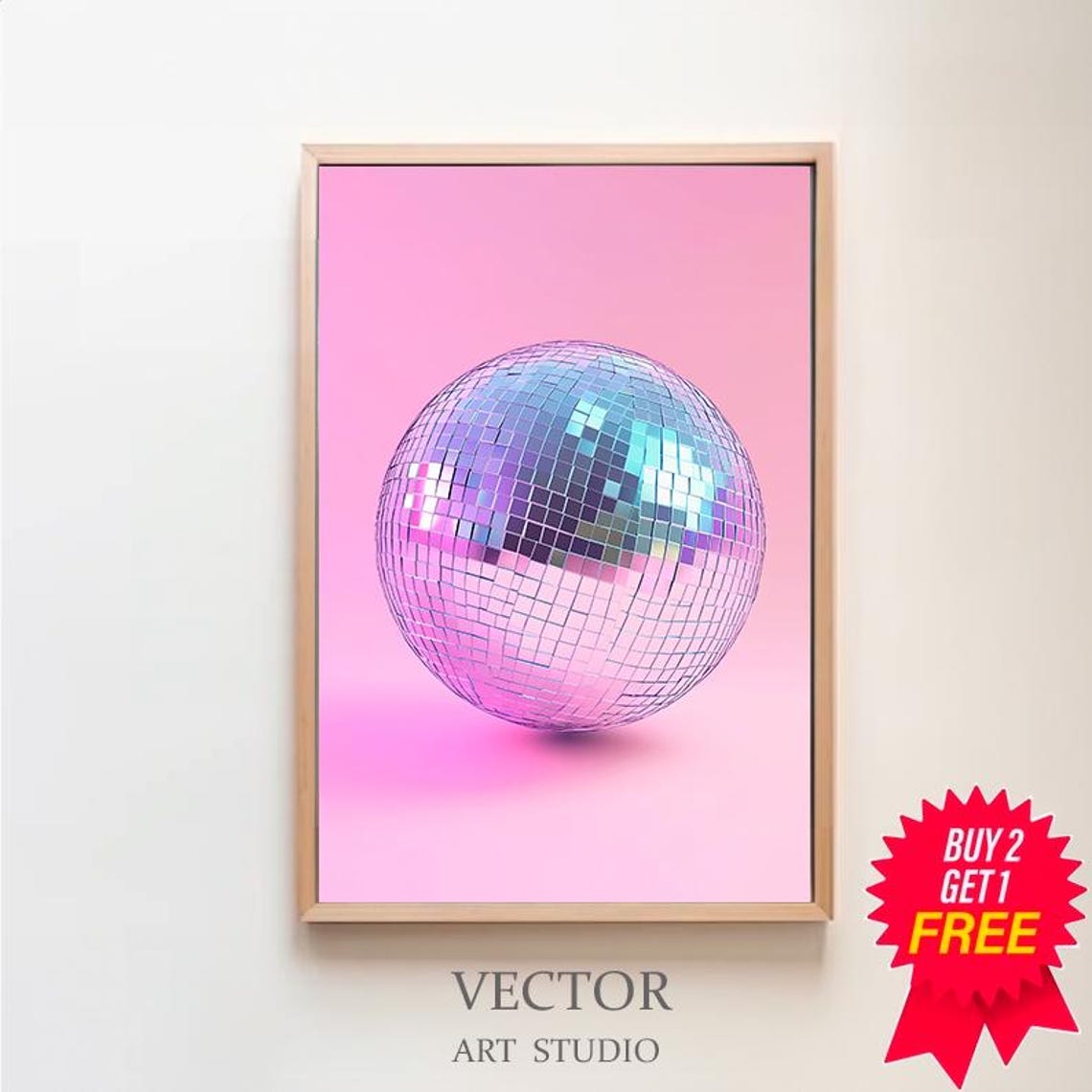 Pink Disco Ball Pastel Maximalist Dopamine Oil Painting Poster