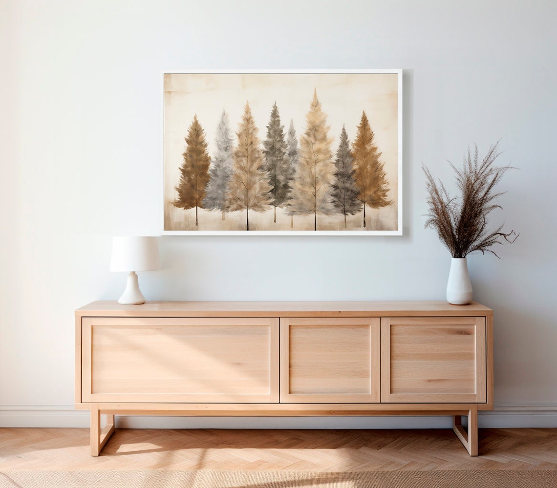 Row of Autumn Pine Trees Minimalist Neutral Landscape Poster - Image 2