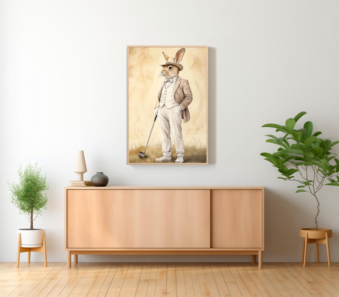 Dapper Rabbit Gentleman in a Suit Holding a Golf Club Poster - Image 2