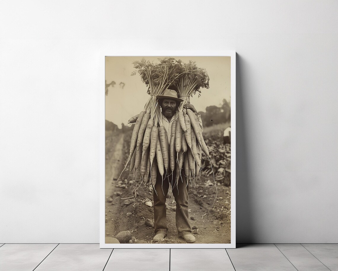 Vintage Farmer Holding Giant Carrots Antique Farm Photography Poster - Image 3