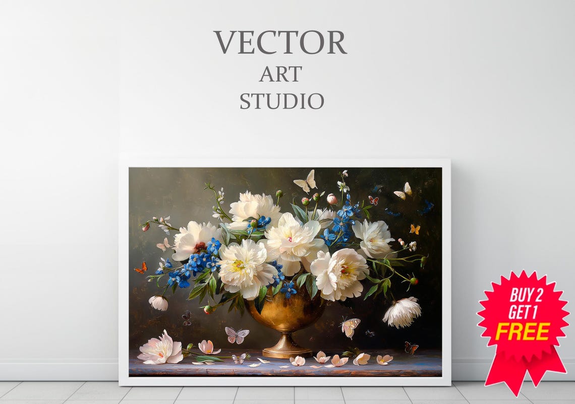 Moody Floral Tv Background Frame Tv Art Moody Flowers Blue Frame Tv Art Vintage Flower Still Life Farmhouse Painting Dark - Image 3