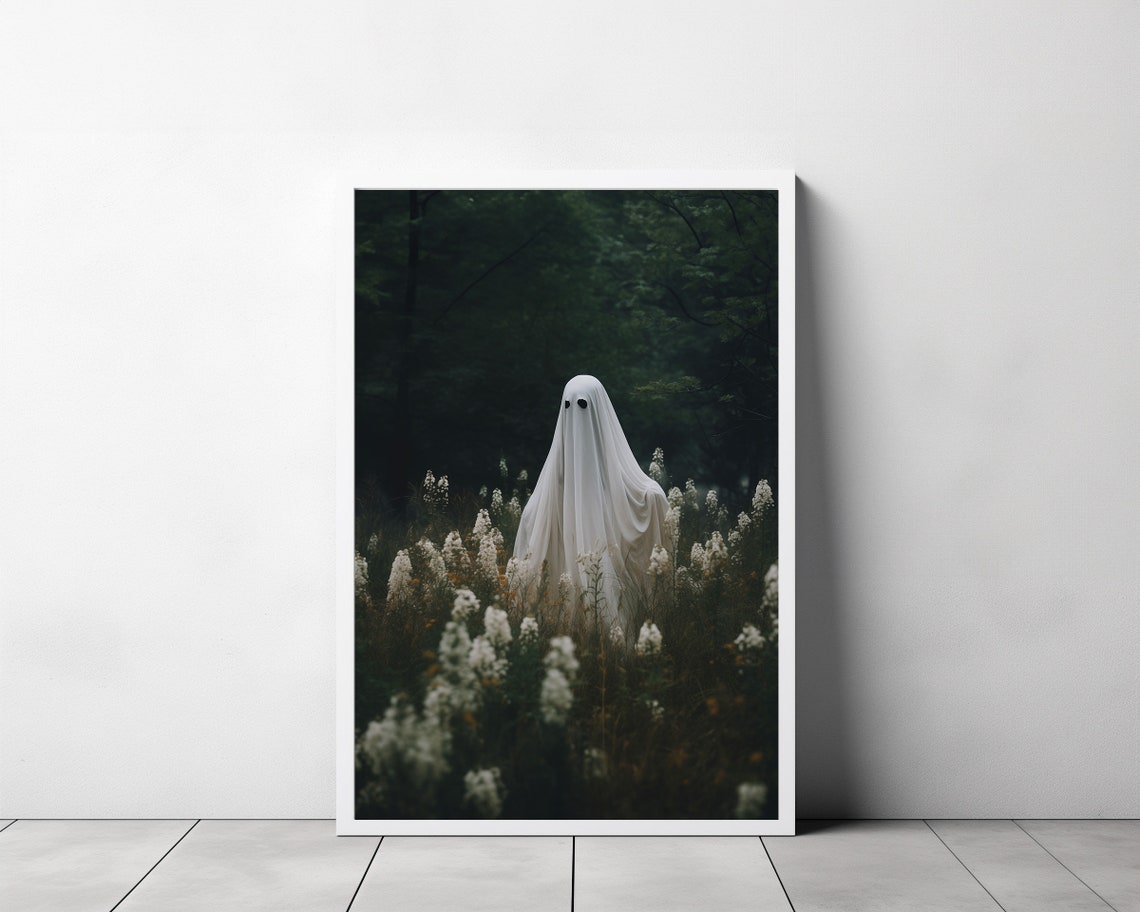 Ghost Standing Among Tall White Wildflowers at a Forest Edge Poster - Image 3