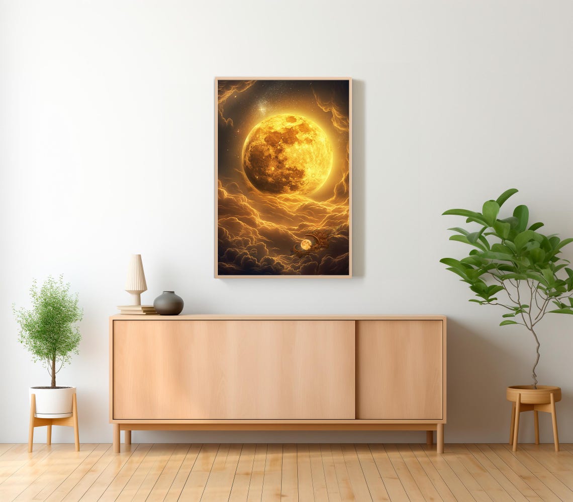 Golden Full Moon Glowing Over Dramatic Night Clouds Art Poster - Image 2
