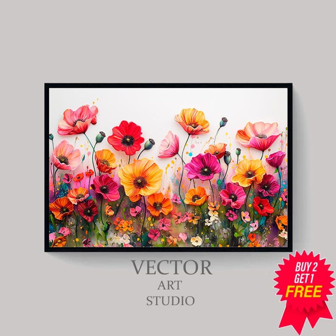Colorful Poppy Garden Bright Abstract Modern Floral Art Poster - Image 4