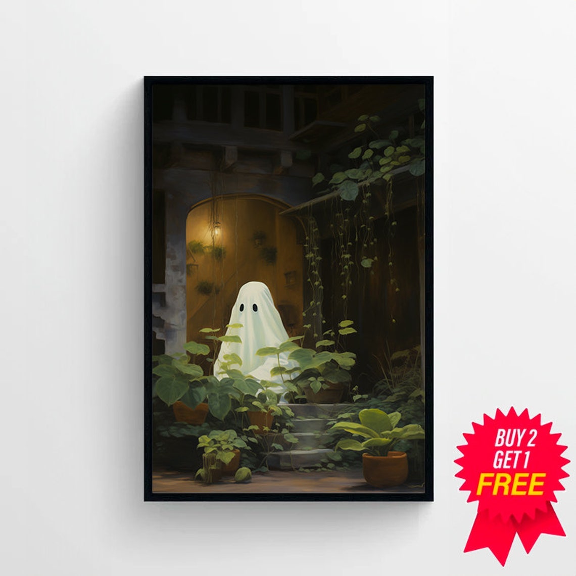 Ghost Sitting in Stone Archway Plant Garden Halloween Poster - Image 4