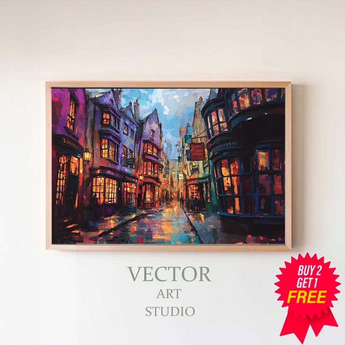 Magical Lantern Lit Alley At Dusk Wizard Shopping Street Poster