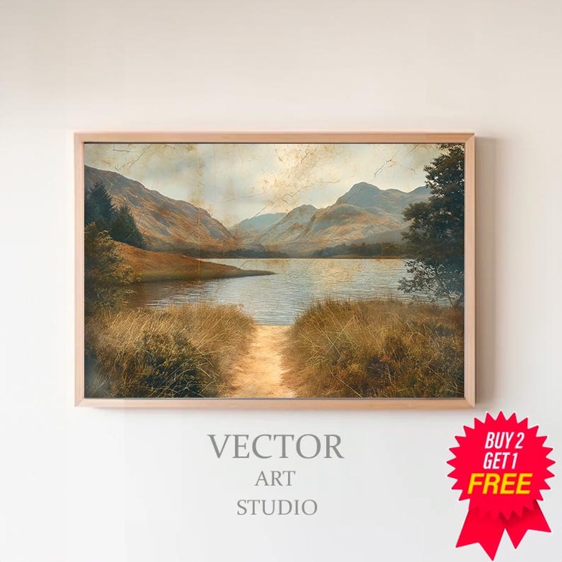 Serene Nature Scene Wall Art Artwork Perfect For Home Refresh Vintage Landscape Majestic Mountain Lake View Artwork