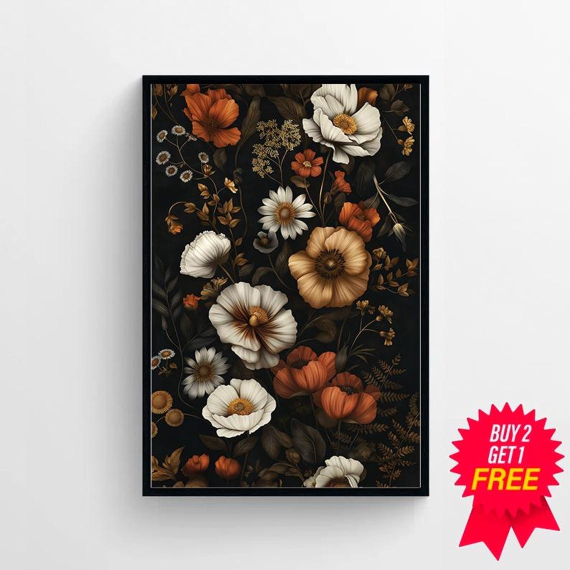 Elegant White and Orange Poppy Bouquet on Dramatic Black Poster - Image 4