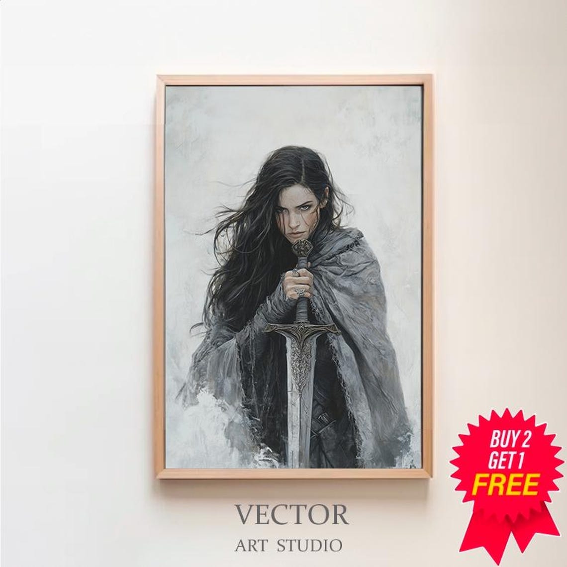 Hecate Dark Goddess Gripping Sword Cloaked Warrior Portrait Poster