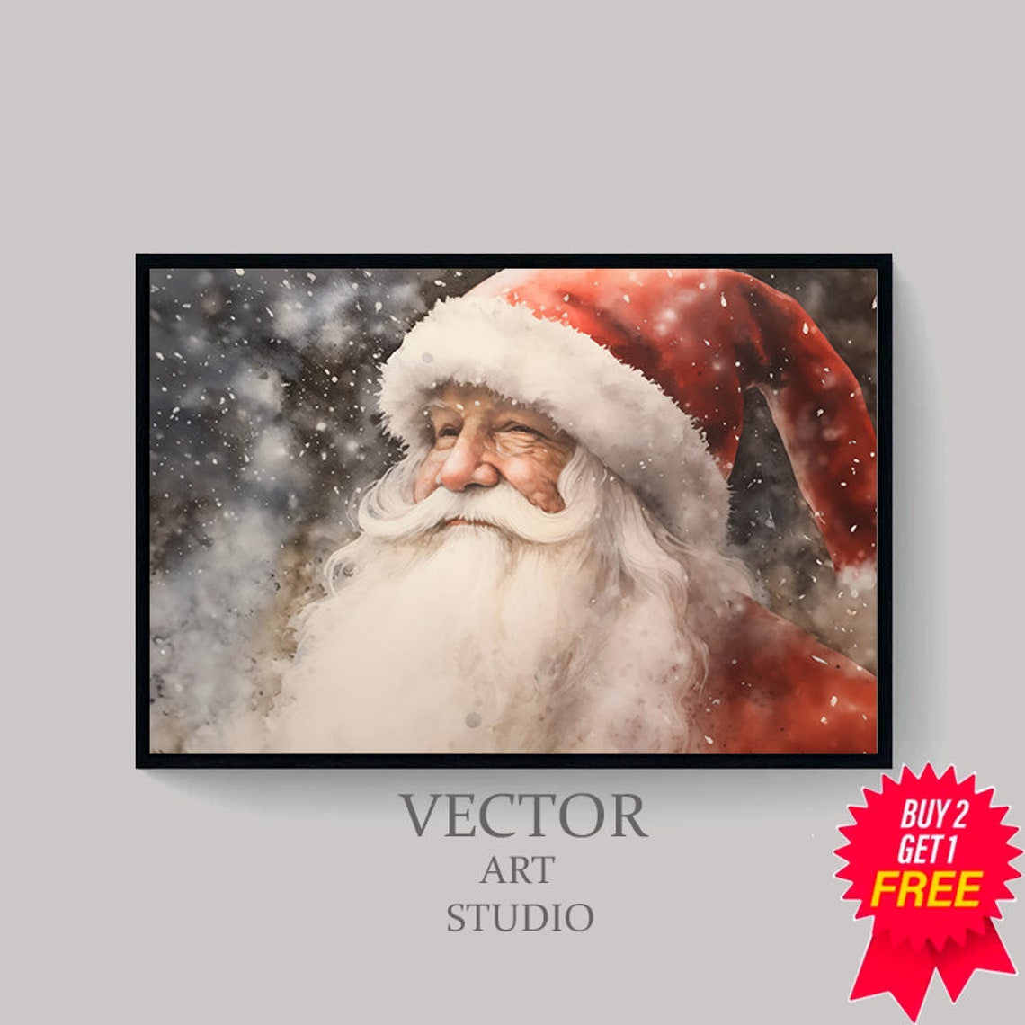 Vintage Santa Claus Portrait in Floppy Nightcap With Snow Poster - Image 4