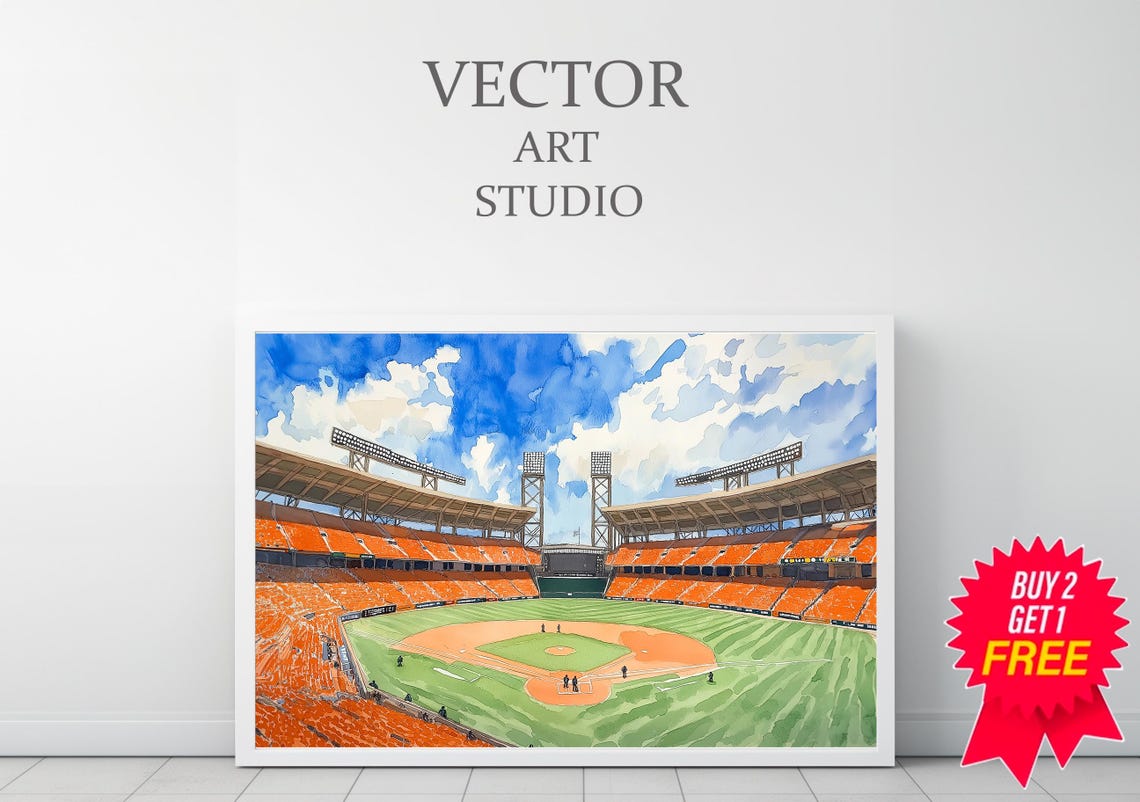 Baseball Stadium Watercolor View From Behind Home Plate Poster - Image 3