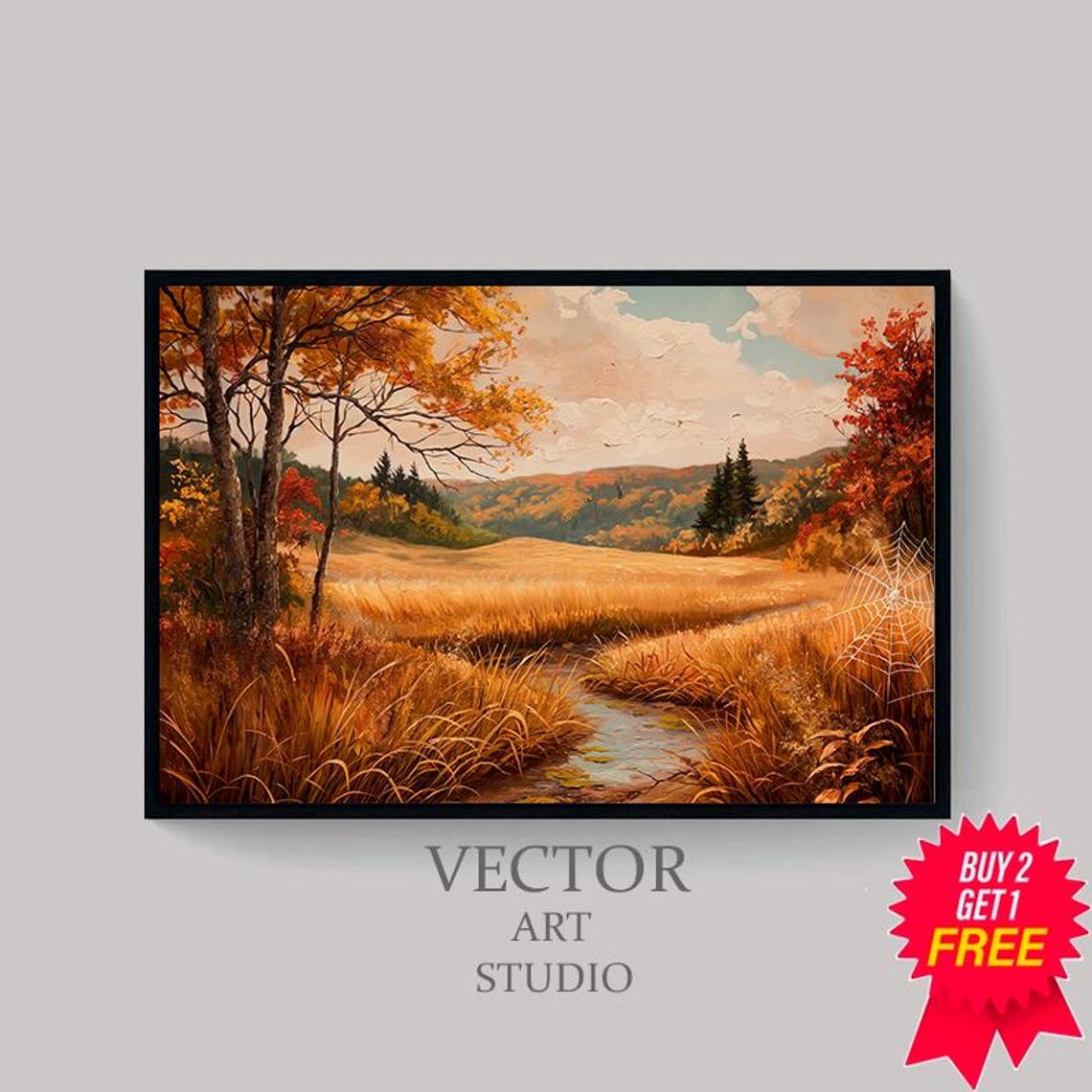 Vintage Autumn Moody Painting Farmhouse Decor Rustic Fall Wall Print Earth Tone Rustic Fall Countryside Landscape Painting Print - Image 4