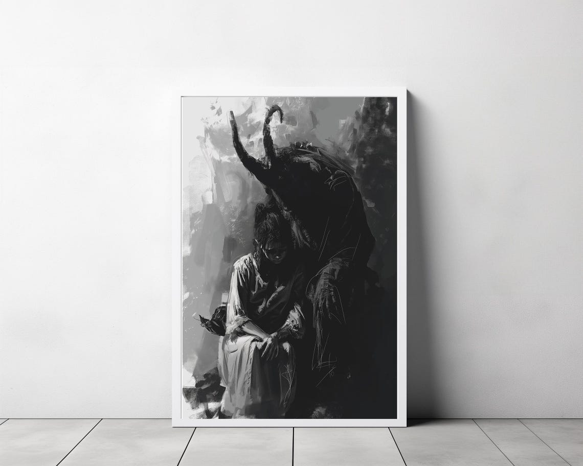Satan Embrace Boy Looking Up At Black Demon Shadow Horror Poster - Image 3