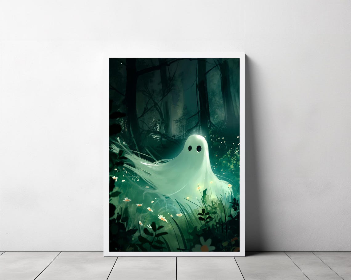 Glowing Ghost Gliding Through Dark Forest Wildflowers Poster - Image 3