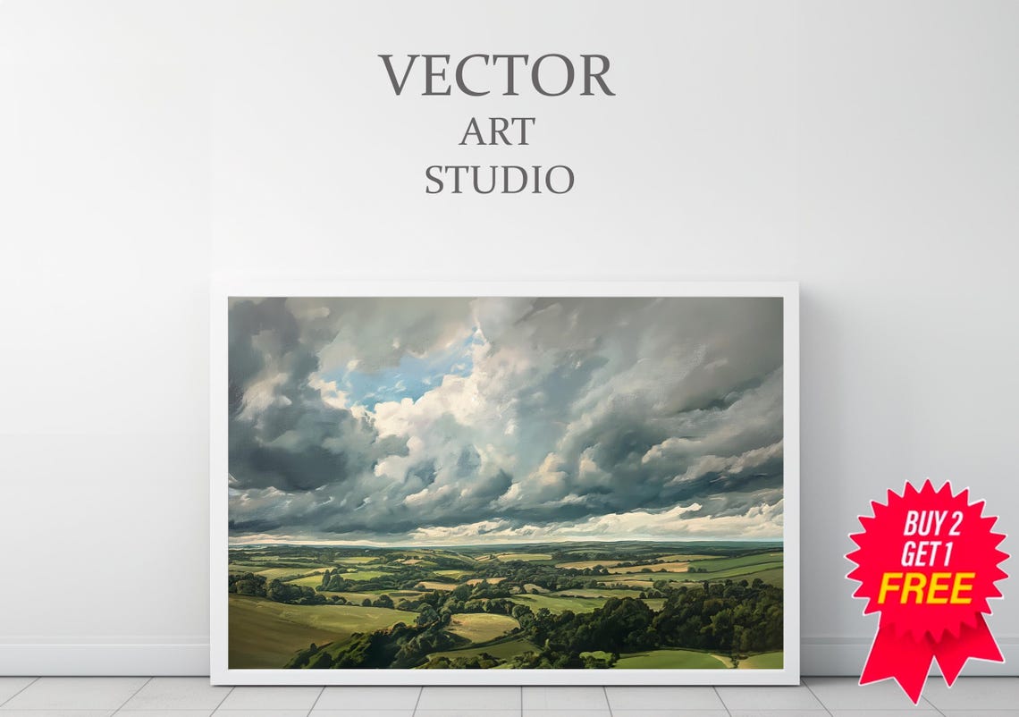 Cloudy Vintage Spring Frame Tv Art Stormy Grey Sky Summer Screensaver Moody Country Landscape Painting Antique Scenery Tv Art - Image 3