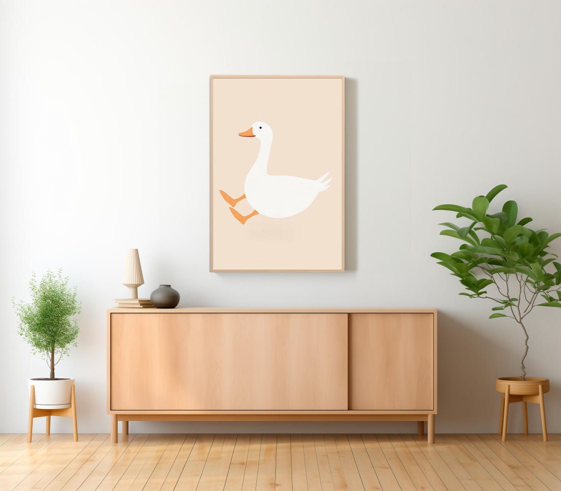 Silly Slim Goose on a Cream Background Minimalist Nursery Art Poster - Image 2