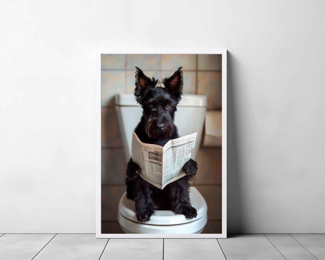 Black Scottish Terrier Sitting on Toilet Reading Paper Funny Poster - Image 3