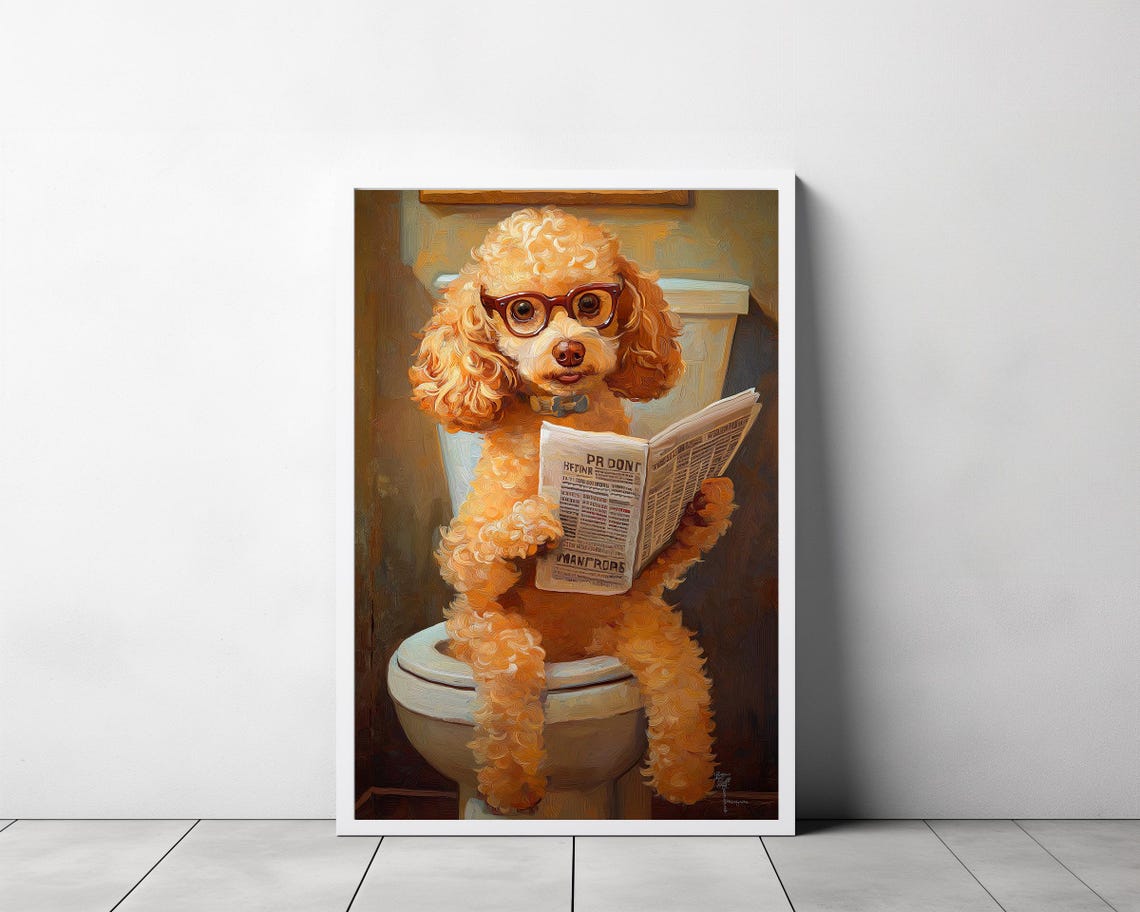 Dapper Poodle With Glasses and Bow Tie Reading Newspaper Poster - Image 3