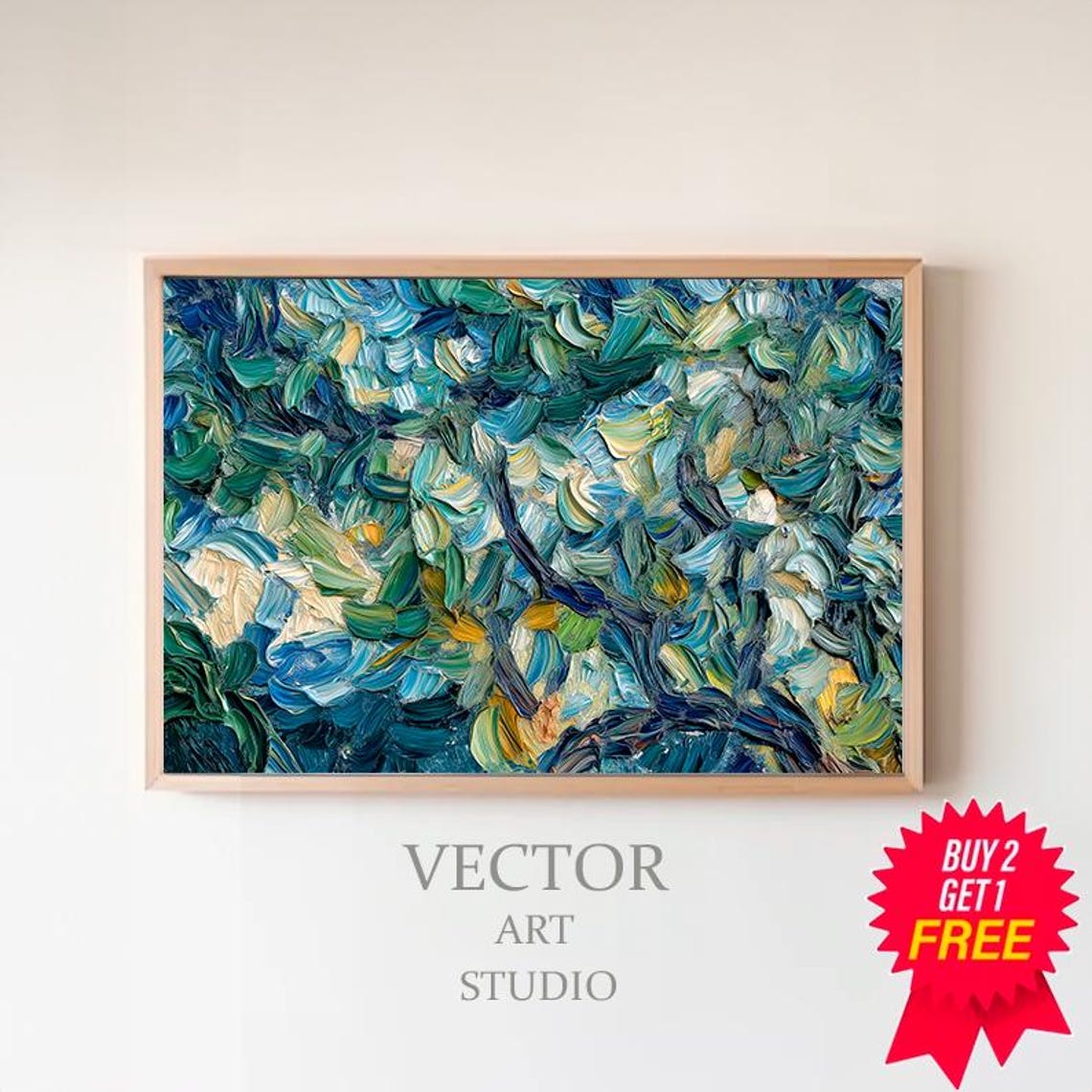 Thick Impasto Blue Green Foliage Abstract Painting Modern Art Poster