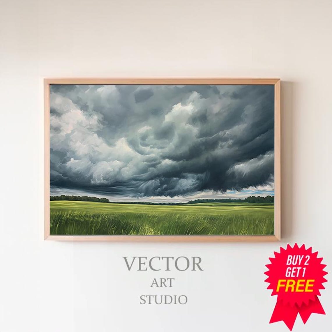 Cloudy Vintage Spring Frame Tv Art Stormy Grey Sky Summer Screensaver Moody Country Landscape Painting Antique Scenery Tv Art