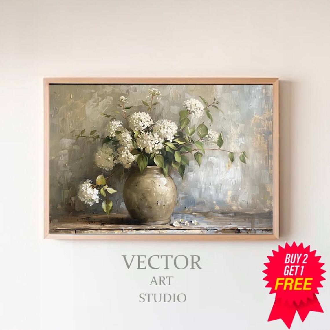 Hydrangeas In Vintage Vase Floral Wall Art Print