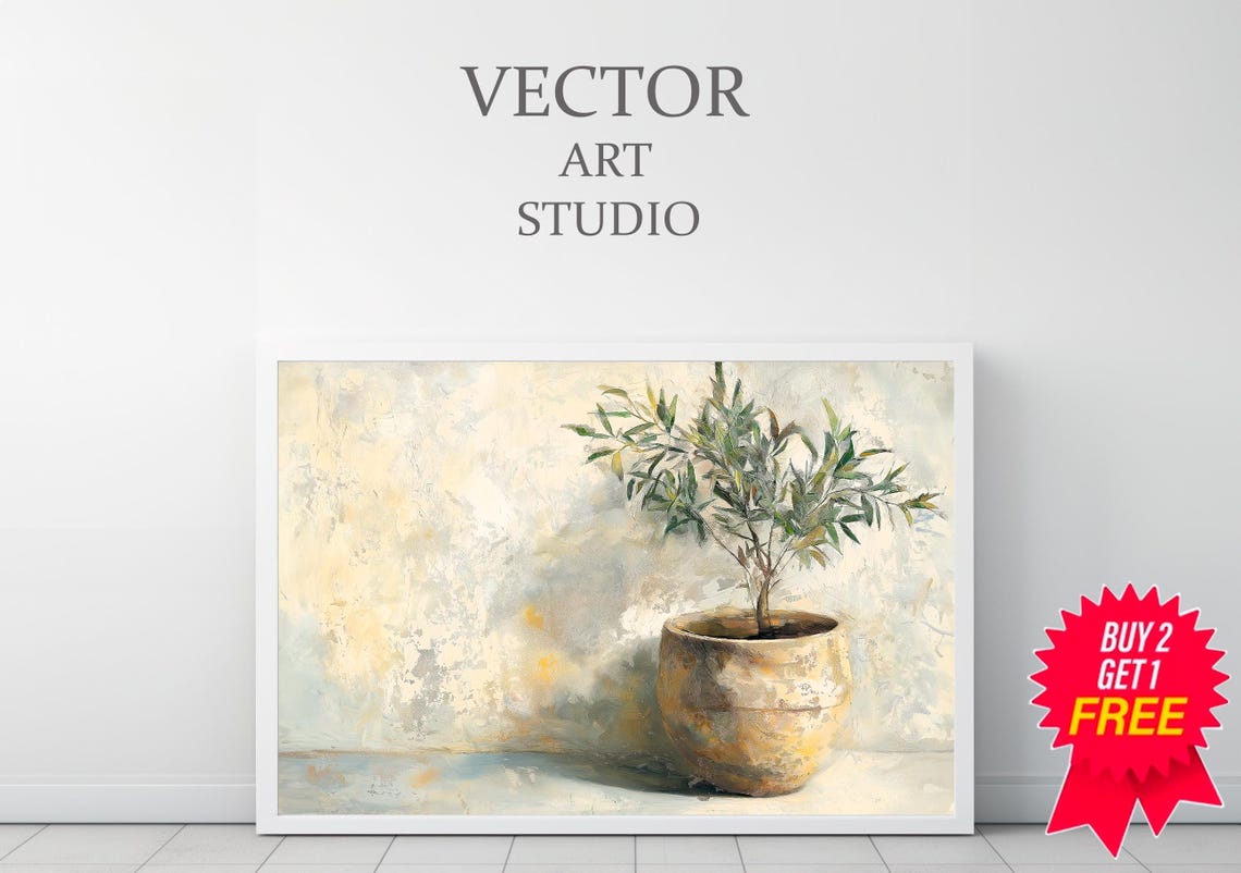 Olive Tree In Aged Clay Pot Against Pale Plaster Wall Poster - Image 3
