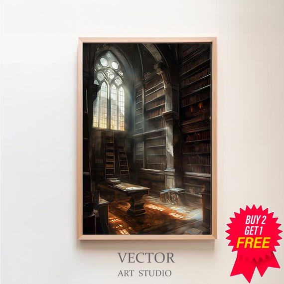 Gothic Library Print Vintage Poster Art Poster Print Dark Academia Reading Gifts Gothic Victorian