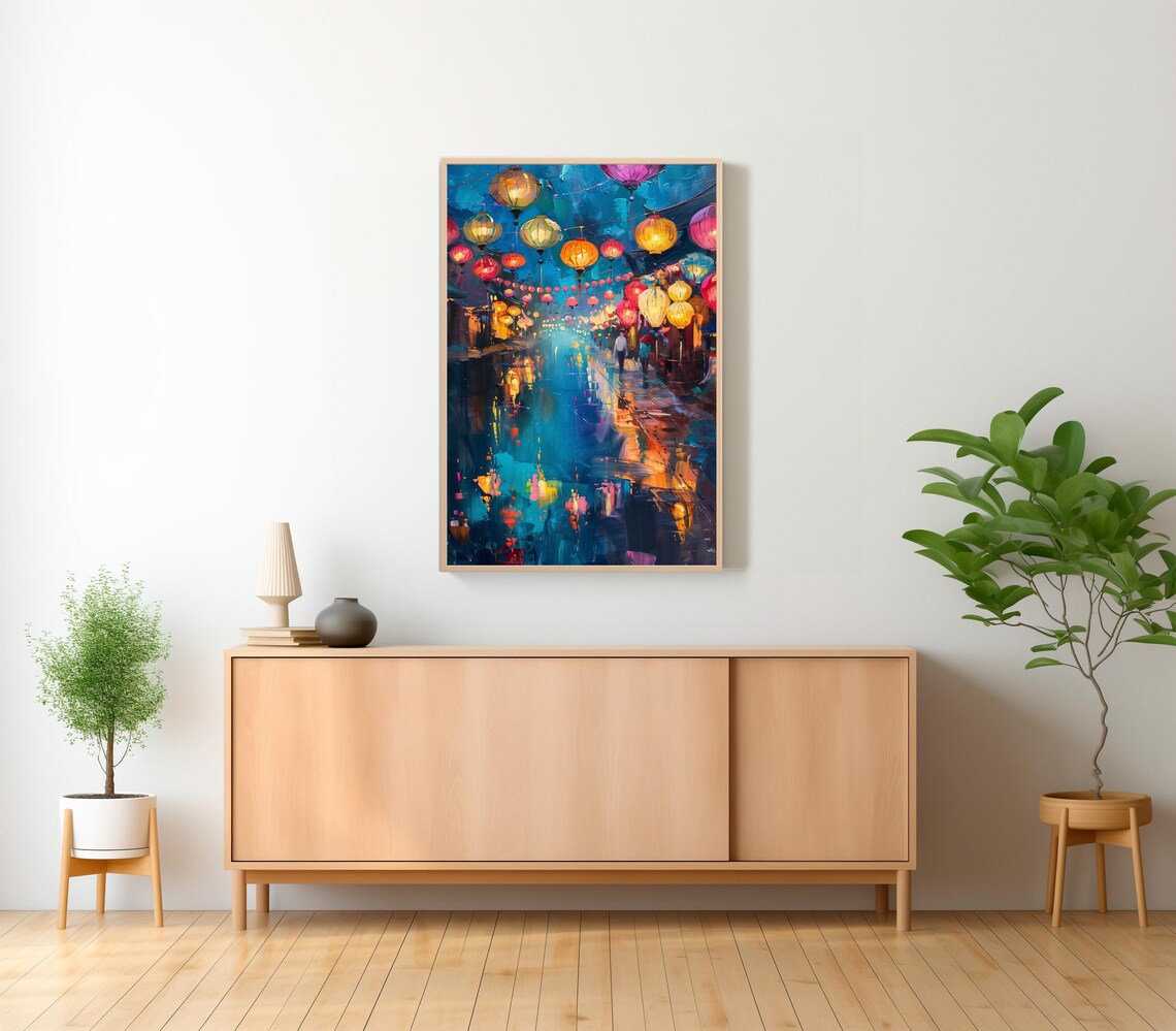 Hoi An Vietnam Lantern Street At Night Scene Oil Painting Poster - Image 2