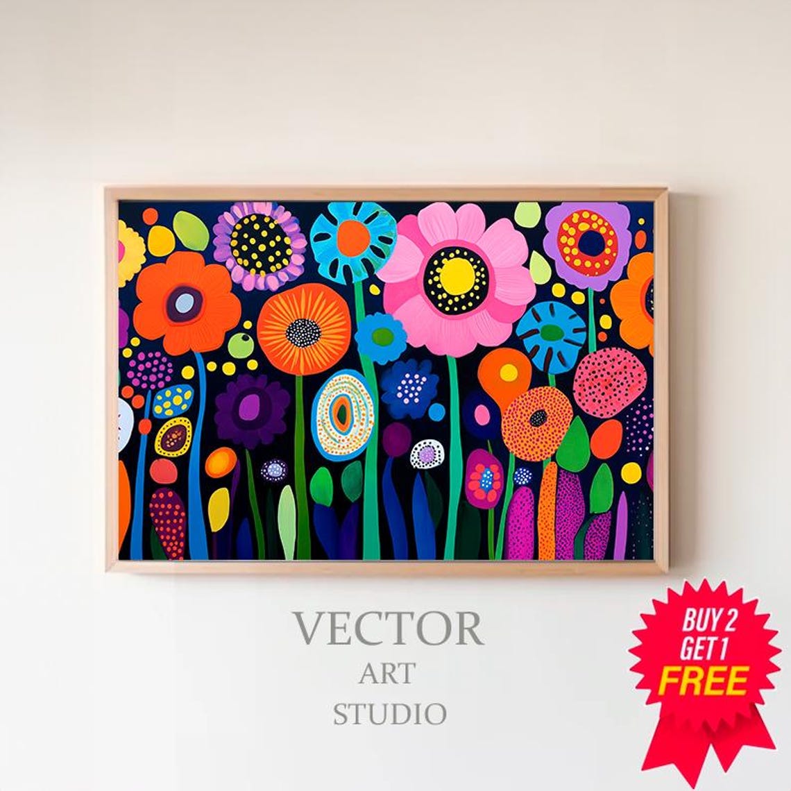 Colorful Folk Art Flower Garden Kusama Style Bold Floral Poster