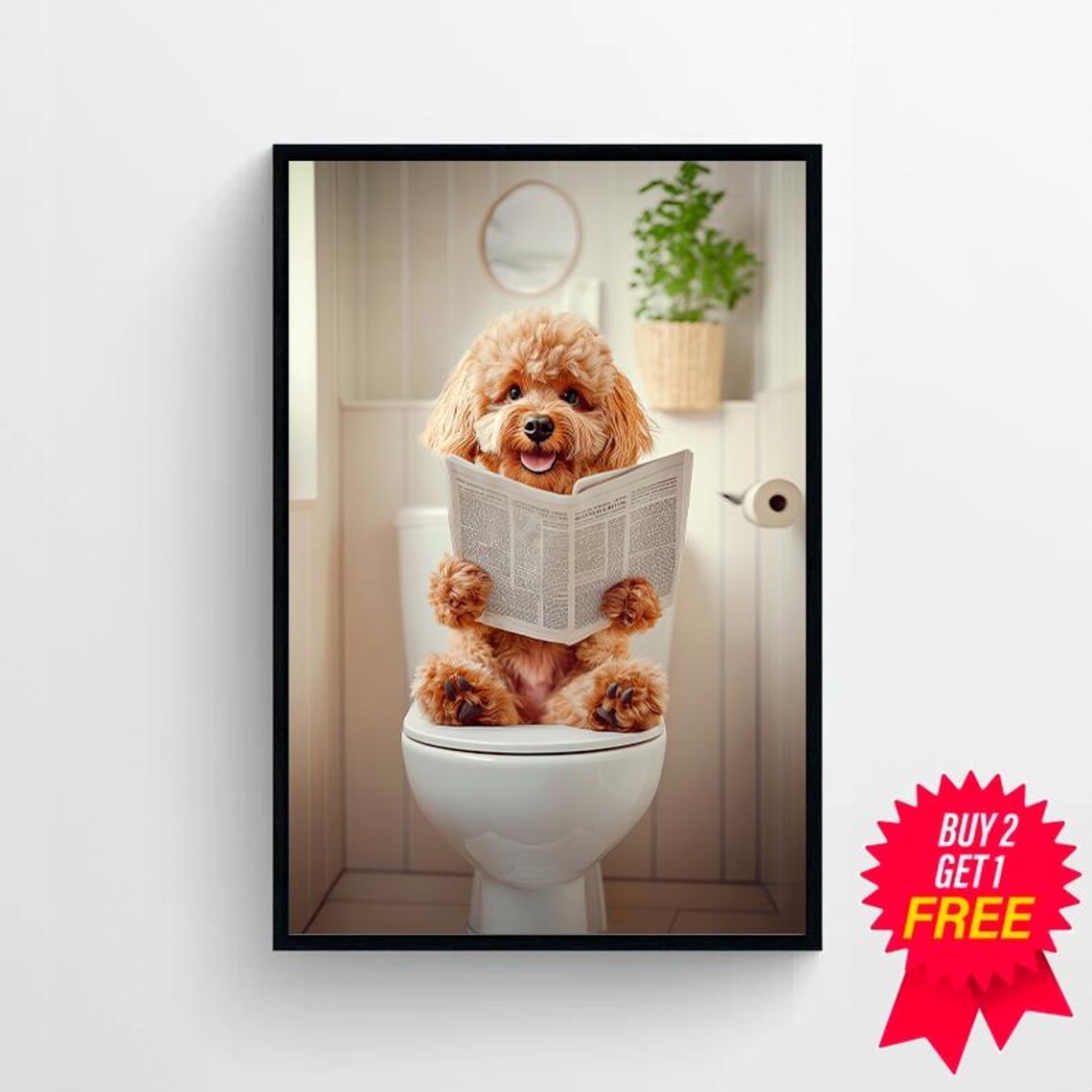 Cavapoo Dog in Toilet, Funny Bathroom Art Print - Image 4