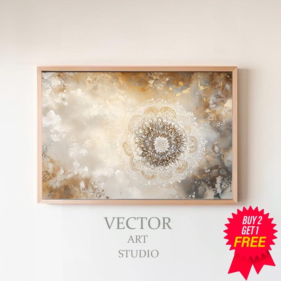 Neutral Mandala Flower In Cream And Gold Abstract Art Poster