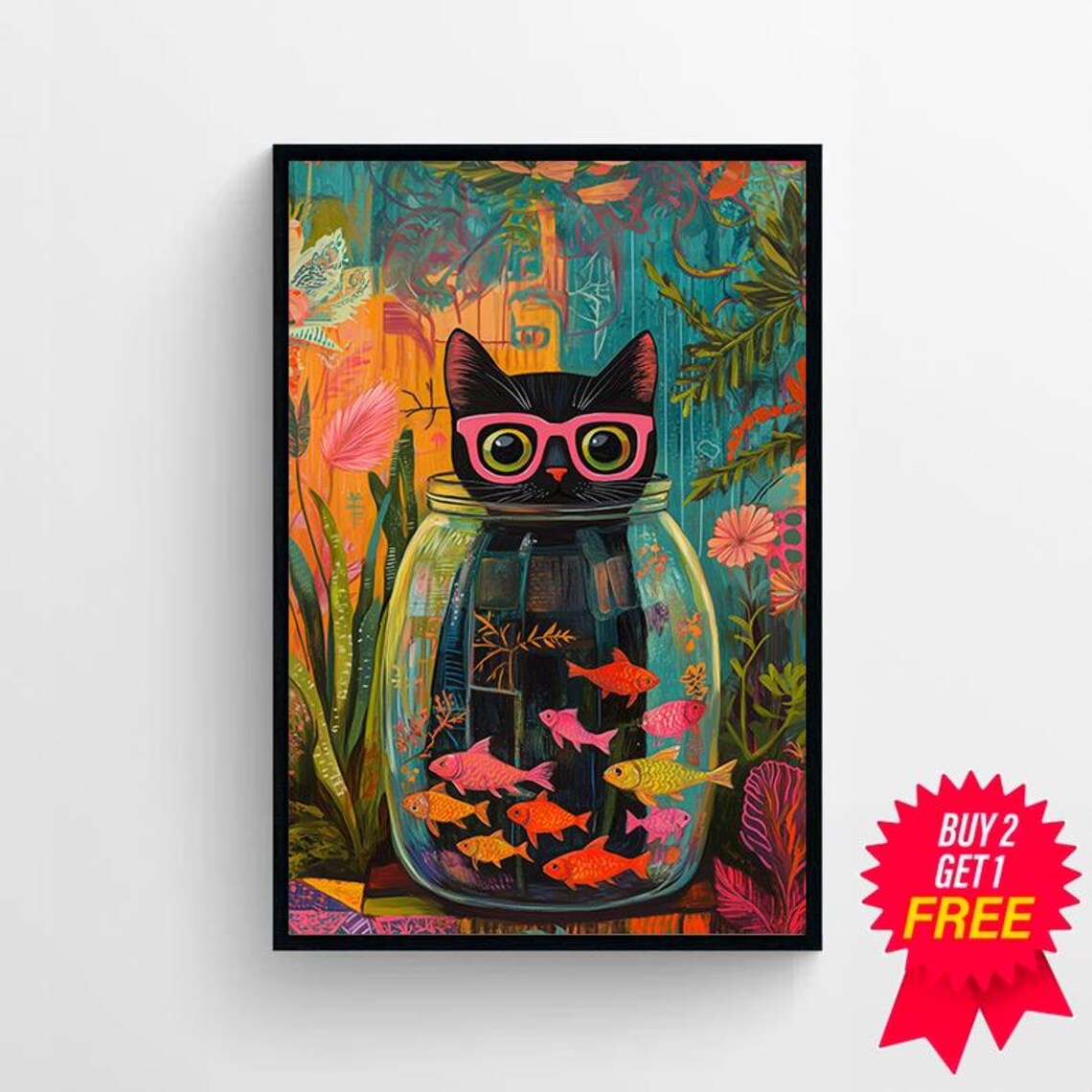 Matisse-Inspired Goldfish and Black Cat Art Print - Image 4