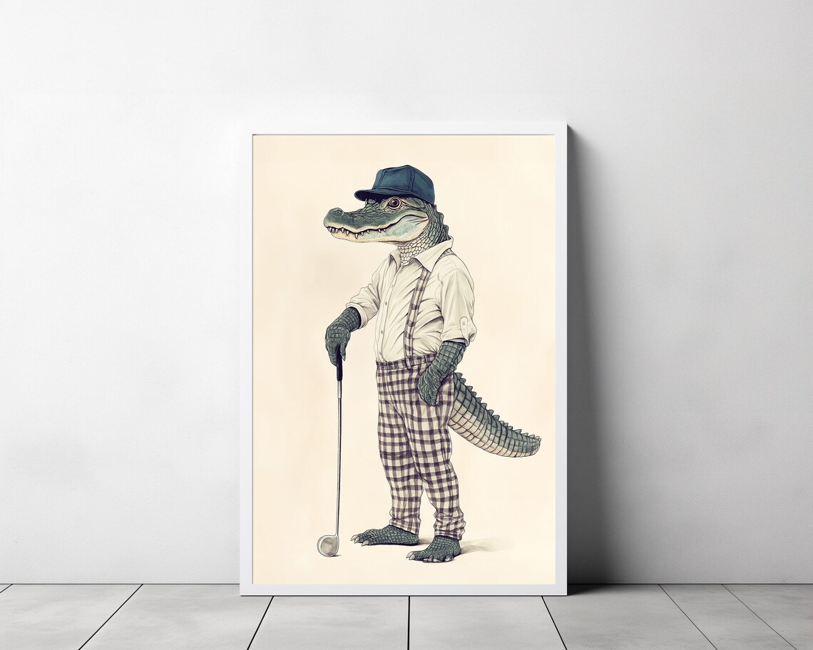 Alligator in Suspenders With Golf Club Funny Animal Portrait Poster - Image 3