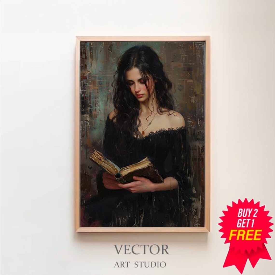 Dark Academia Woman Reading Book Vintage Oil Portrait Art Print